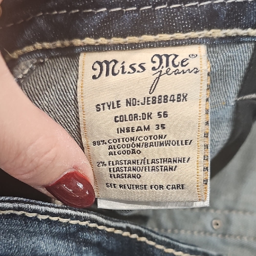 Miss Me Dark Blue Boot Cut Jeans with Silver Accents - Picture 3 of 10
